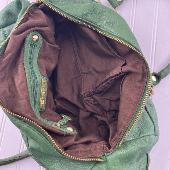 Linea Pelle Green Leather Studded Handbag Purse - Picture 3 of 5